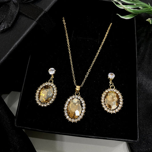 Crystal Oval locket Set (with box)