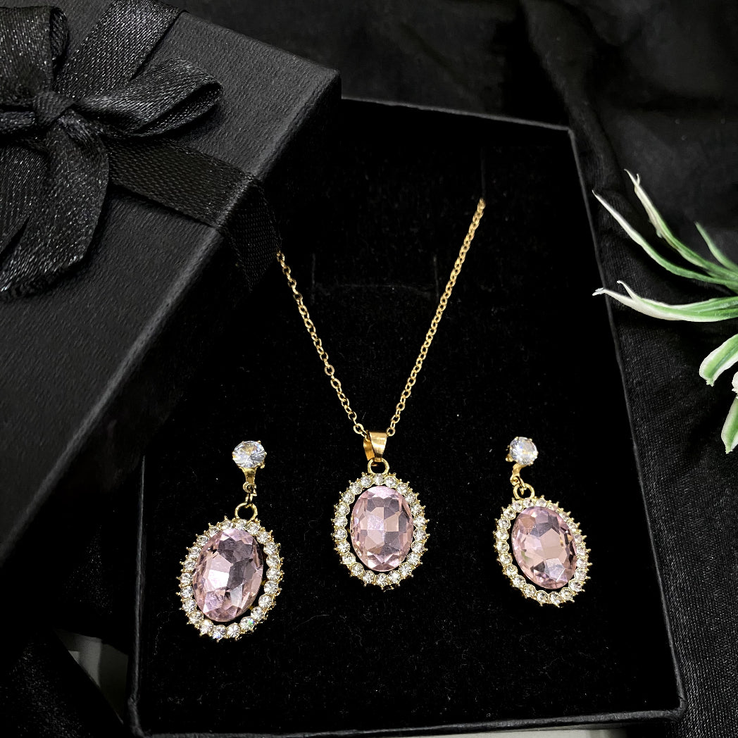 Crystal Oval locket Set (with box)